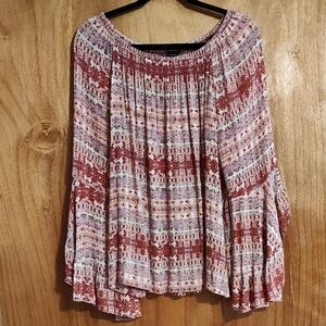 New Directions Boho Peasant Blouse Rust Purple Butterfly Sleeves Southwest Large